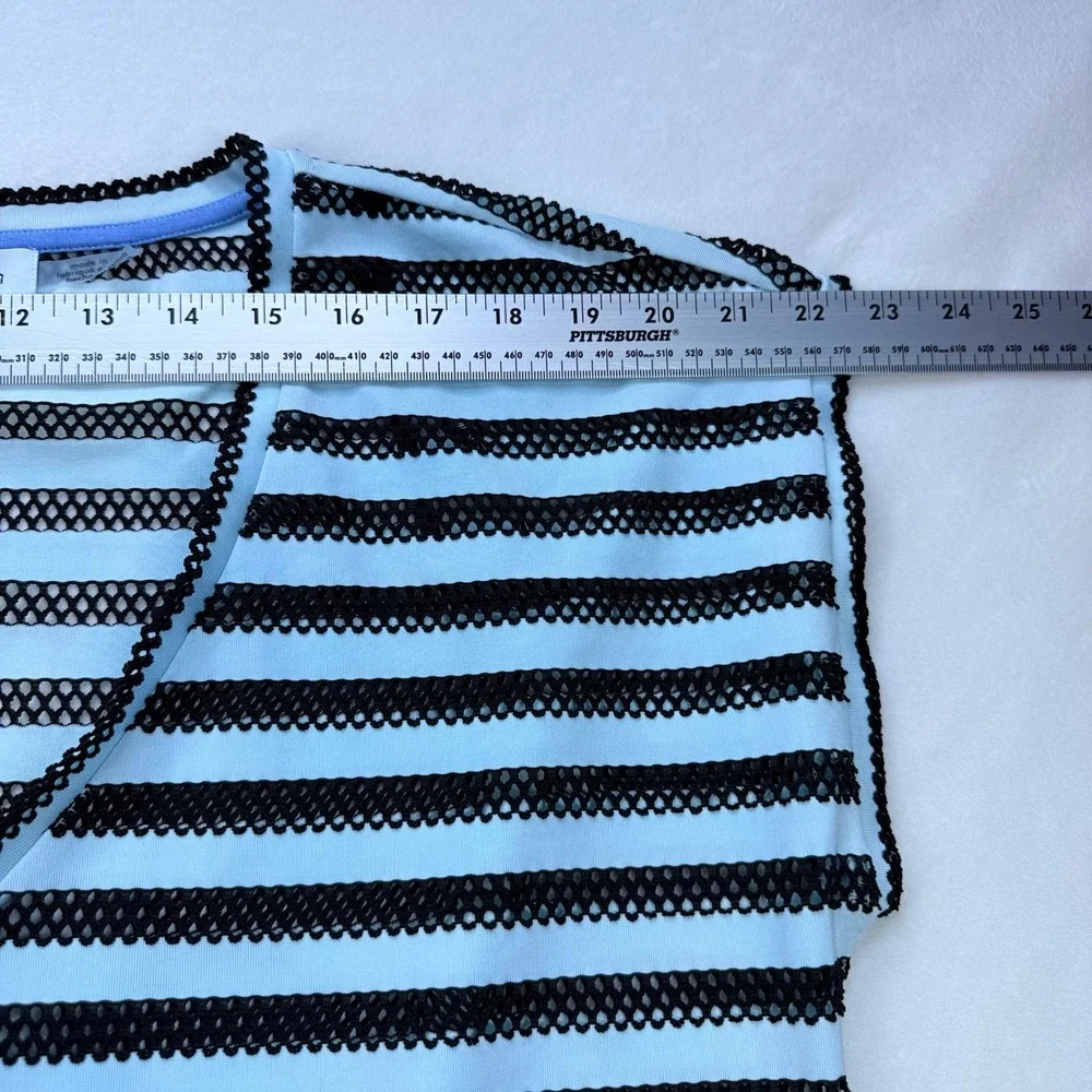 Calvin Klein Striped Mesh‎ Swim Cover-Up Dress Blue Black V-Neck Pockets Large